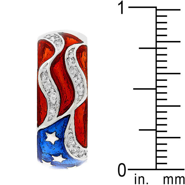 Patriot design ring with enamel and 0.5 ct total carat weight clear cubic zirconia, rhodium plated over lead free alloy (brass).