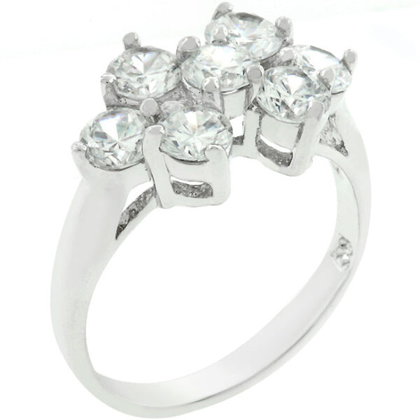 Floral ring with clear round cubic zirconia in a pave setting.