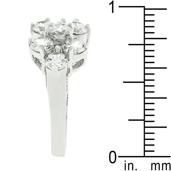 Floral pave ring with clear round cubic zirconia; 4 Mm is the individual accent stone size.