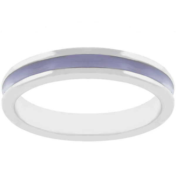 Rhodium plated over lead free alloy (brass) eternity ring with lavender enamel.