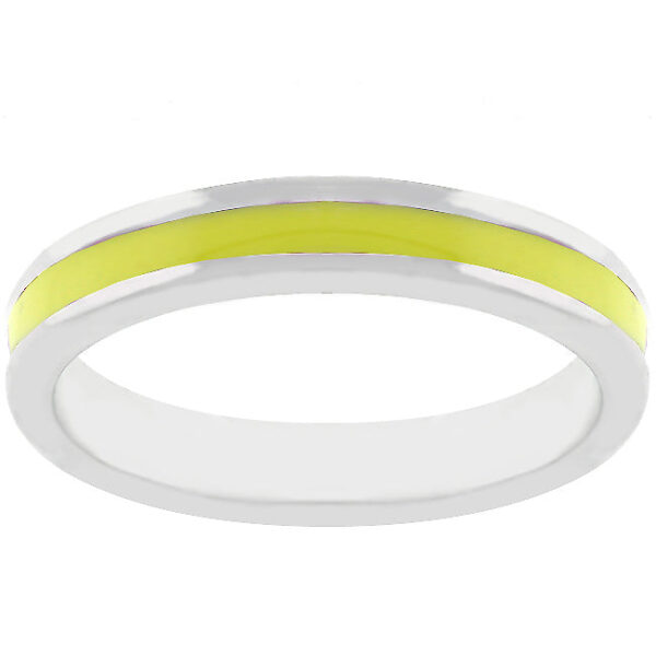 Classic yellow enamel ring in rhodium plated over lead free alloy (brass).