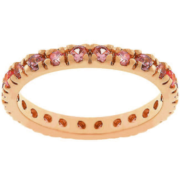 Classic pink eternity ring with round cubic zirconia in a channel setting and 0.6 (ct) total carat weight.