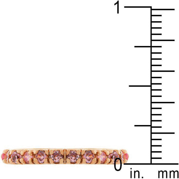 Pink round cubic zirconia channel-set eternity ring, 2.3 Mm wide, in 18K rosegold plated over lead free alloy (brass).