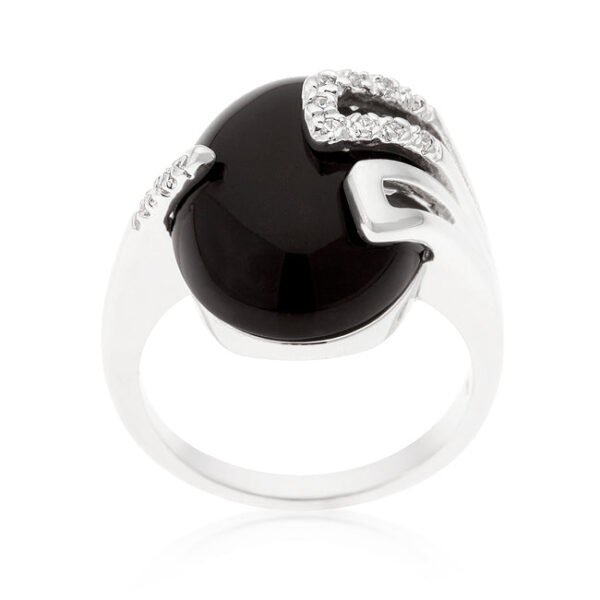 Black egg cocktail ring with onyx, round cubic zirconia, and 0.13 ct total stone weight.