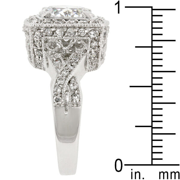 Pink round cubic zirconia bezel ring, rhodium plated over lead free alloy (brass), with a 2.9 Mm width.