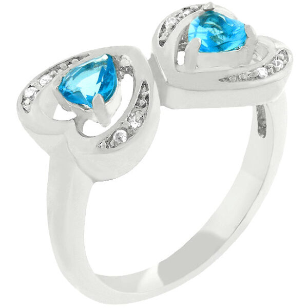 Mirrored heart ring with heart-cut genuine cubic zirconia in a pave setting and rhodium plated over lead free alloy (brass).