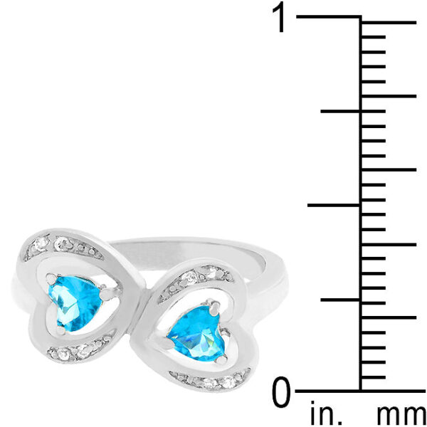 Mirrored heart design ring with 0.64 ct total stone weight and rhodium plated over lead free alloy (brass).