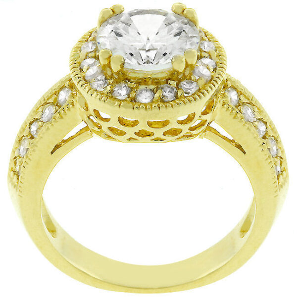 Antique ring with 2.08 ct total stone weight and clear round cubic zirconia in a channel setting.