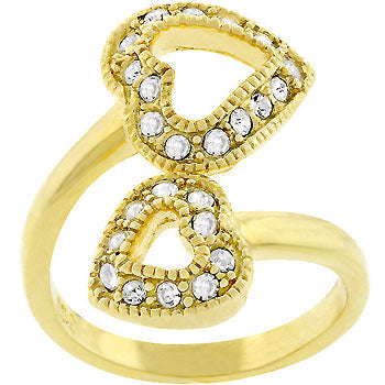 Contemporary ring with round crystals in a pave setting and gold tone finish over lead free alloy (brass).
