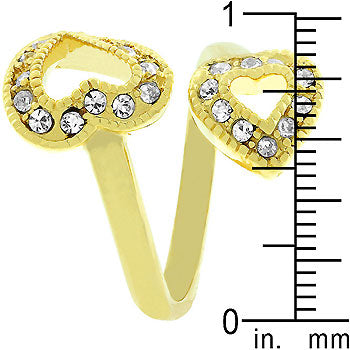 Round crystal pave heart ring with a gold tone finish.