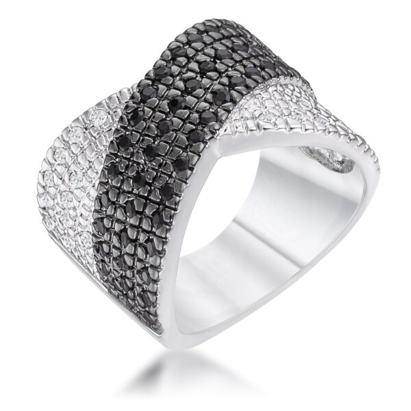 The ring in Silver tone finish over Lead Free Alloy (brass) with round cubic zirconia in a Pave setting.