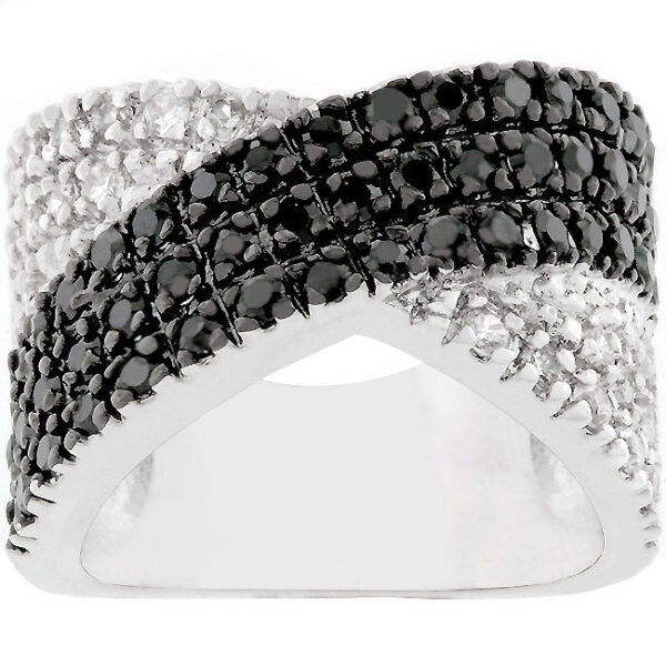 Cross pattern ring measuring 7.9 Mm wide, with 1.8 (mm) round cubic zirconia accent stones in a Pave setting.