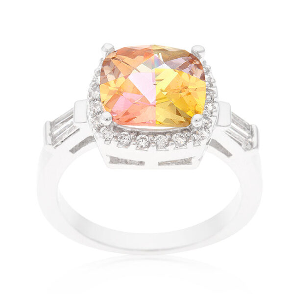 Multi-faceted cubic zirconia cocktail ring in a bar setting with 5.05 ct total stone weight.