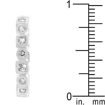 3 (mm) eternity stackable band with clear princess-cut cubic zirconia, rhodium plated over lead free alloy (brass).