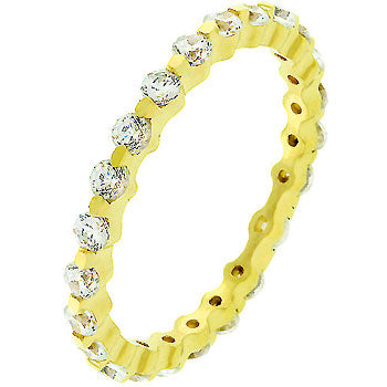 Lace eternity band with round cubic zirconia in a bar setting and gold tone finish over .925 sterling silver.