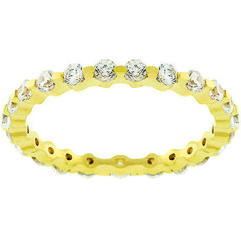 Anniversary lace band with round cubic zirconia, bar setting, and gold tone finish over .925 sterling silver.