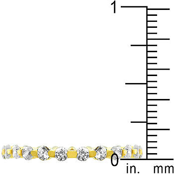Round cubic zirconia lace eternity band with gold tone finish over .925 sterling silver and 1.15 ct total carat weight.