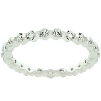 Anniversary lace band in rhodium plated over .925 sterling silver with round, clear cubic zirconia.