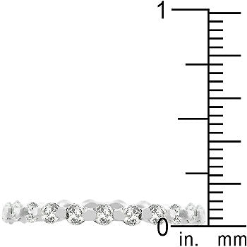 Clear cubic zirconia eternity band in rhodium plated over .925 sterling silver with a bar setting.