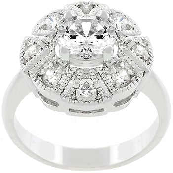 Classic cocktail ring with genuine clear cubic zirconia in a pave setting.