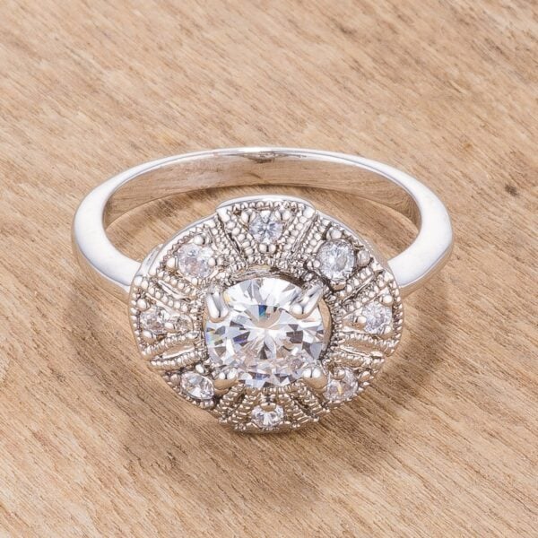 All-clear round cubic zirconia pave ring with 1.26 ct total stone weight.