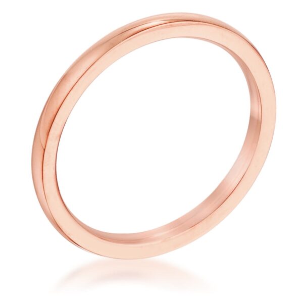 2 Mm wedding band in rose gold tone over 304l stainless steel.