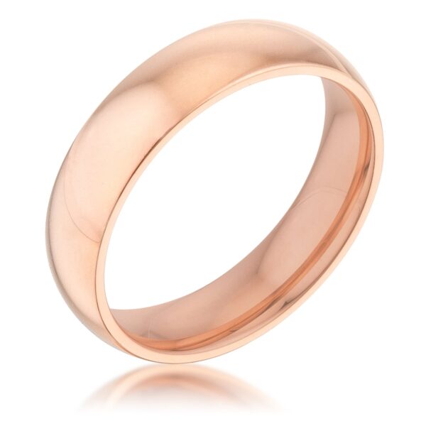 5 (mm) wedding band in rose gold tone finish over 304l stainless steel.