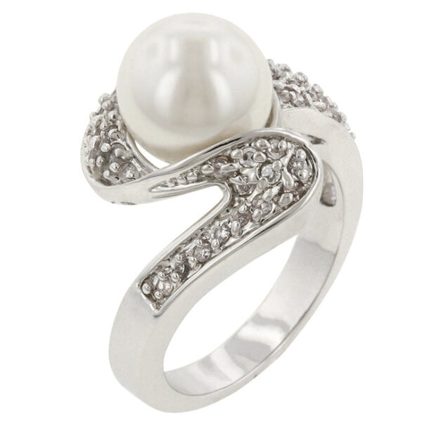 Baroque ring with Crushed Shell Pearl and clear round cubic zirconia in a channel setting.