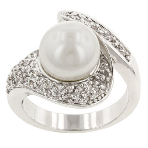 Triton baroque ring with Crushed Shell Pearl and clear round cubic zirconia.