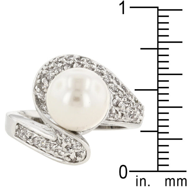 Clear round cubic zirconia and Crushed Shell Pearl baroque ring with a channel setting.