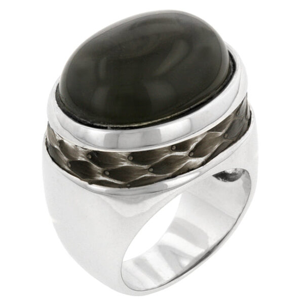 Antique snake ring with onyx, crystal, topaz, and rhodium plated over lead free alloy (brass).