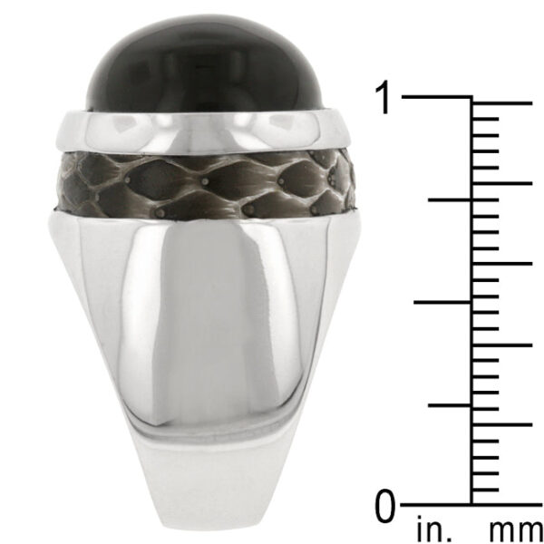 Fashion snake ring with onyx, crystal, topaz, and rhodium plated over lead free alloy (brass).