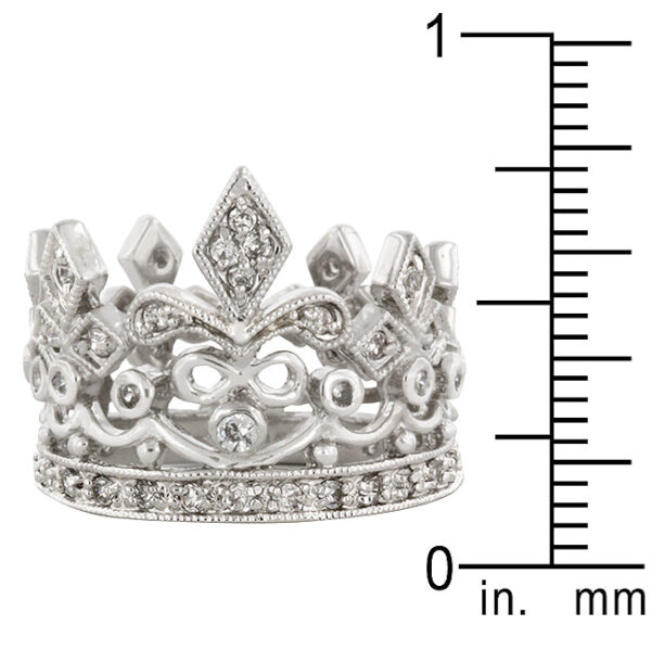 Round genuine cubic zirconia pave ring with 0.64 ct total stone weight, rhodium plated over lead free alloy (brass).