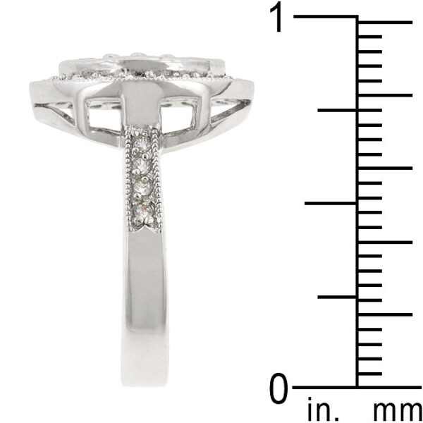 Purple lily design ring with 2.8 Mm round amethyst-colored cubic zirconia in rhodium plated over lead free alloy (brass).