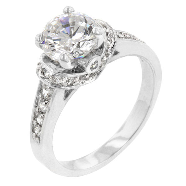 Pink round cubic zirconia ring in a bezel setting with 2.1 ct total stone weight.