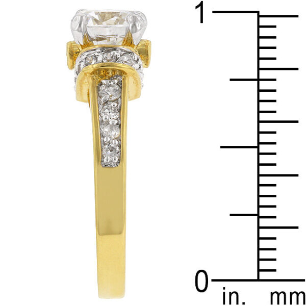 Round cubic zirconia ring with 2.1 ct total stone weight, a 2.7 (mm) width, and gold tone over lead free alloy (brass).