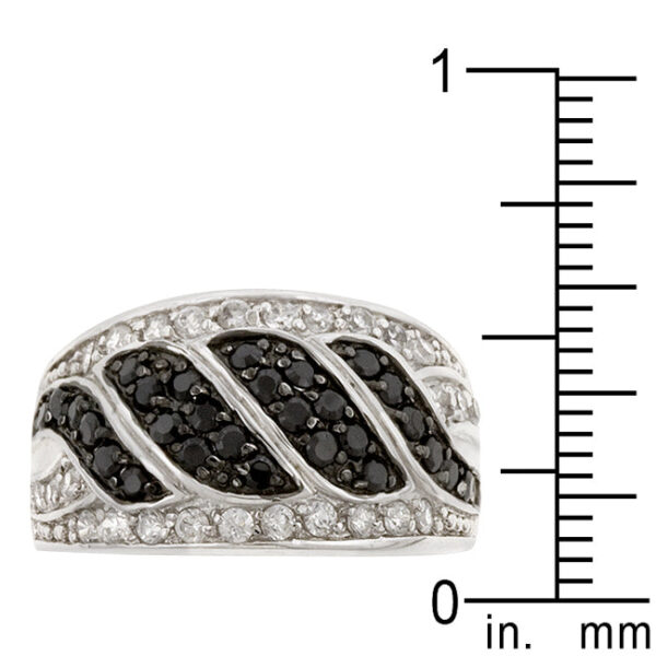Black and white swirl design with pave-set round cubic zirconia and a silver tone finish.
