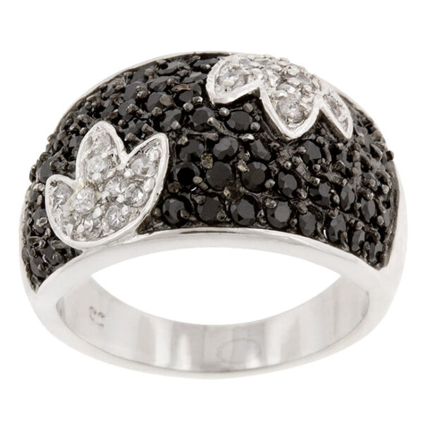 The ring with 1.6 Mm round cubic zirconia in a Pave setting.