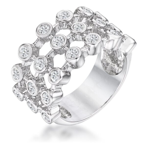 The ring with cubic zirconia, rhodium plated over lead free alloy (brass), and white gold.