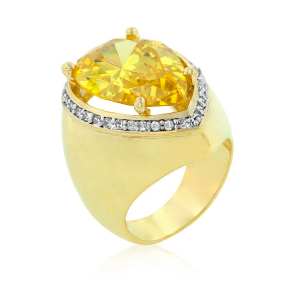 Yellow pear-cut cubic zirconia cocktail ring in gold tone over lead free alloy (brass).