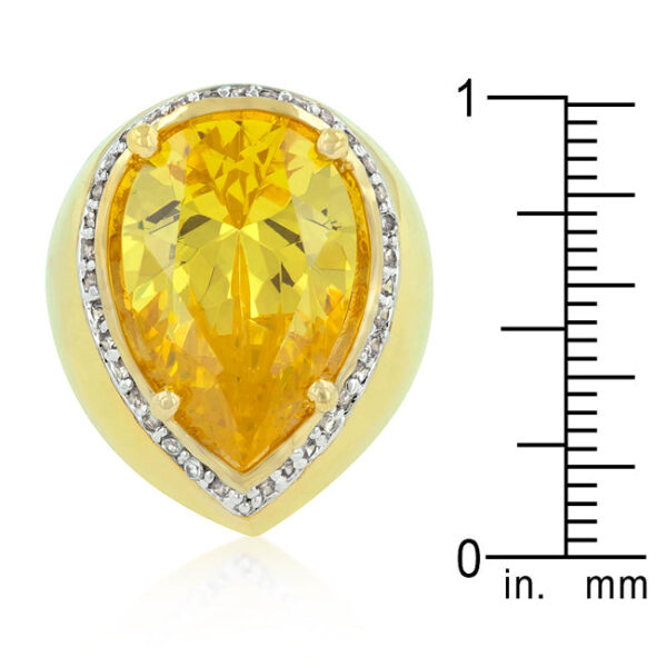 The ring with a 19 Mm L X 12 Mm W pear-cut stone.