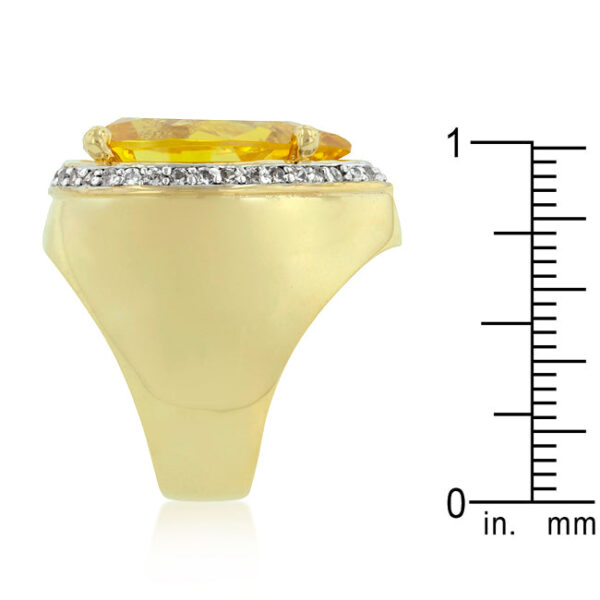 Yellow pear-cut cubic zirconia cocktail ring with 10.4 ct total stone weight.