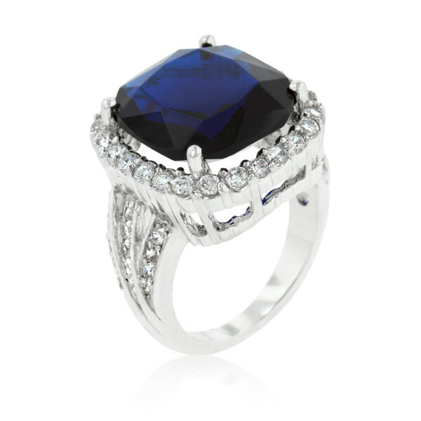 Oval sapphire-colored cubic zirconia engagement ring with 21.1 ct total stone weight.