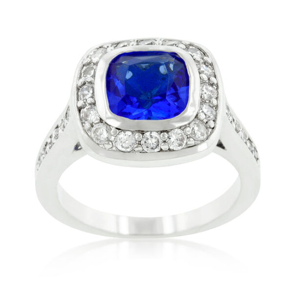 Engagement-style ring with genuine sapphire-colored cubic zirconia, an 8 (mm) stone size, and 1.61 ct total stone weight.