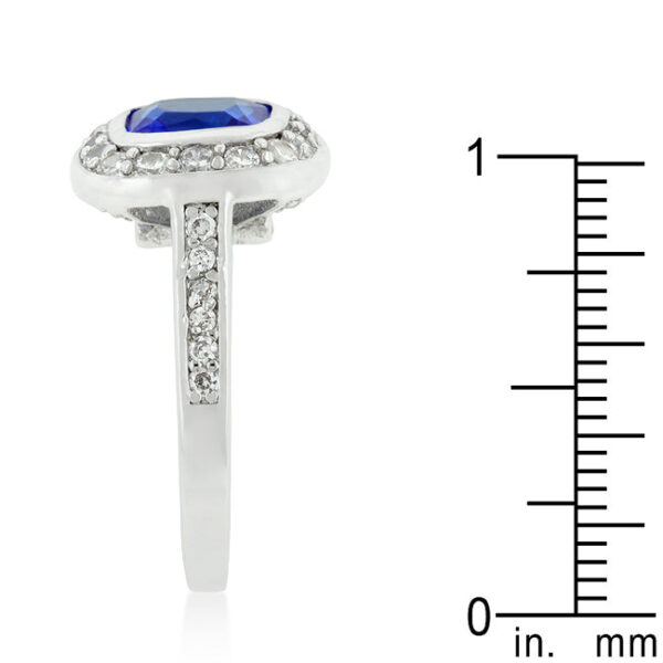 Classic ring featuring genuine sapphire-colored cubic zirconia in Cushion and Round cuts.