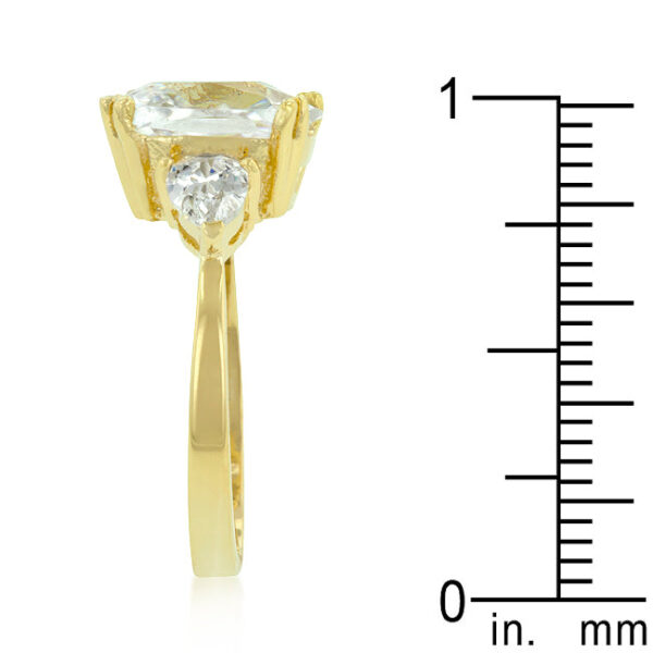Triplet engagement ring with blue radiant-cut cubic zirconia and gold tone finish over lead free alloy (brass).