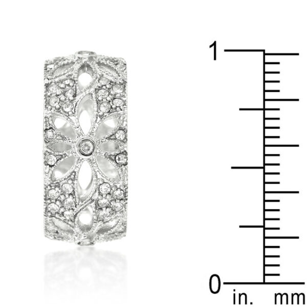 Floral filigree eternity ring with 0.6 (ct) total carat weight, rhodium plated over lead free alloy (brass).