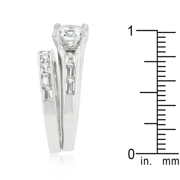 Stackable ring set with a 7 Mm stone size and 5 (mm) width, rhodium plated over lead free alloy (brass).