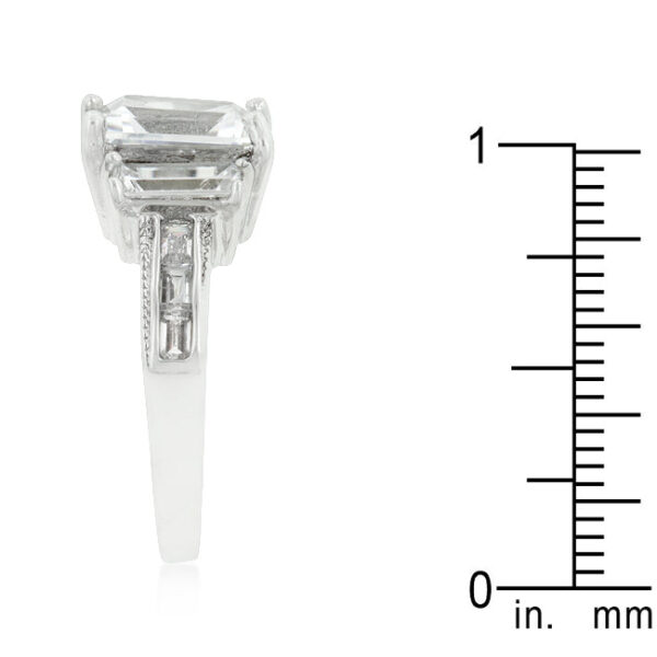 -cut cubic zirconia prong-set ring with a 2 Mm width, rhodium plated over lead free alloy (brass).