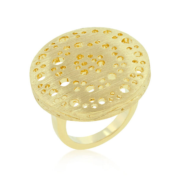Textured saucer ring with gold tone matte finish over lead free alloy (brass).